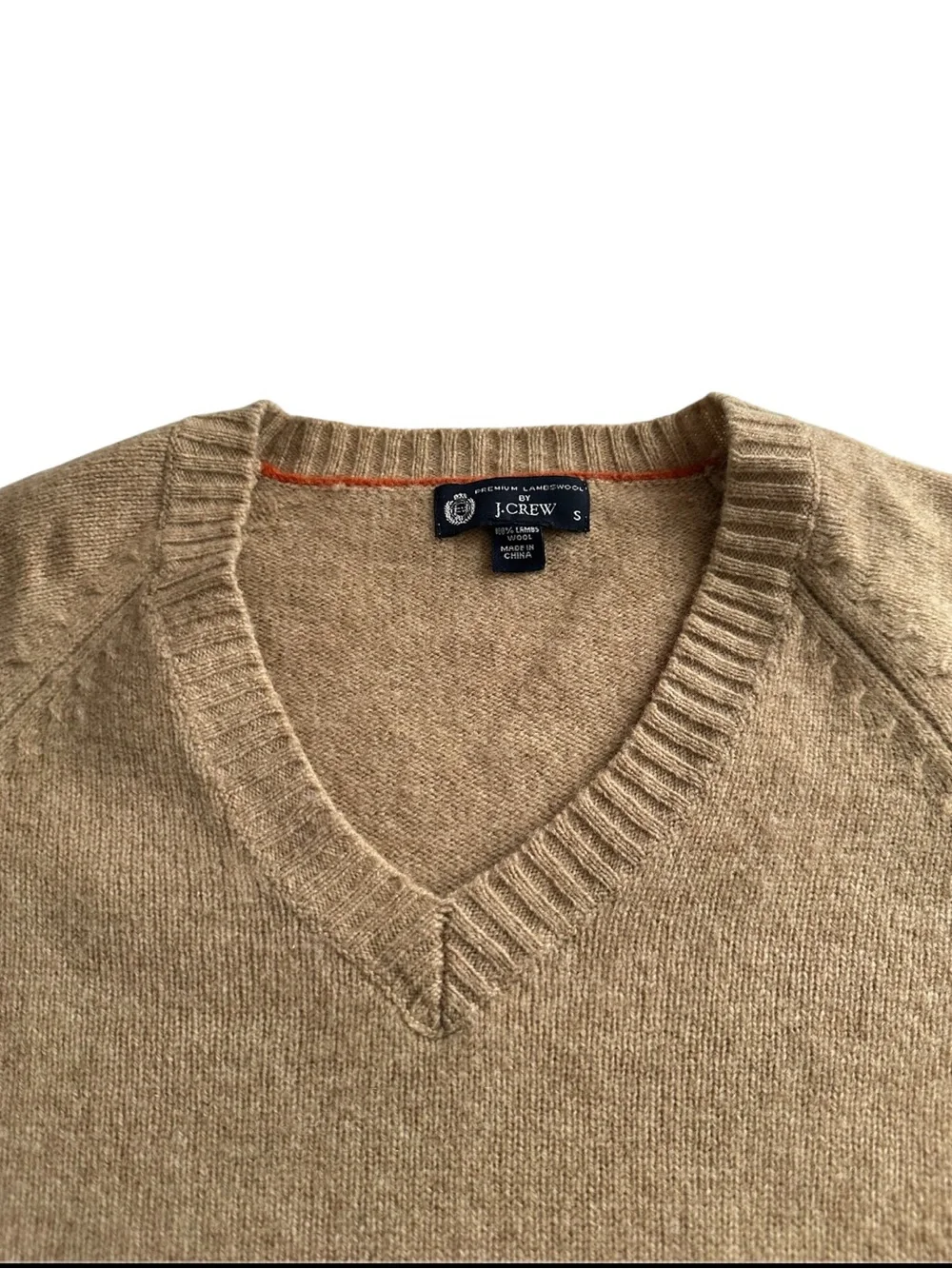 J.Crew 100% Lambswool V Neck Sweater Small Camel Preppy Academia